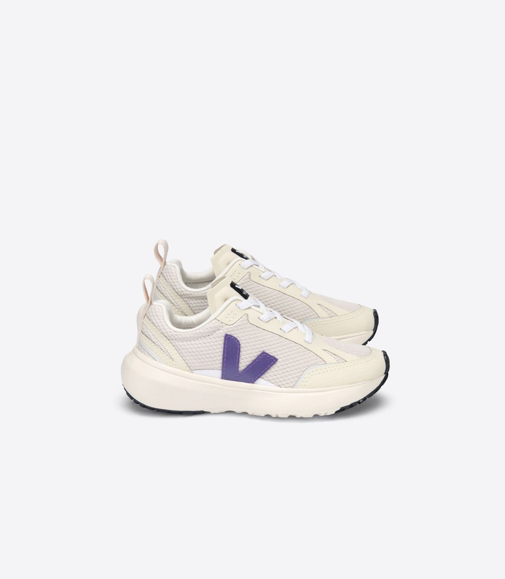 Veja Trainers Kids Beige/Purple - Canary Elastic Lace - SLTG-04971